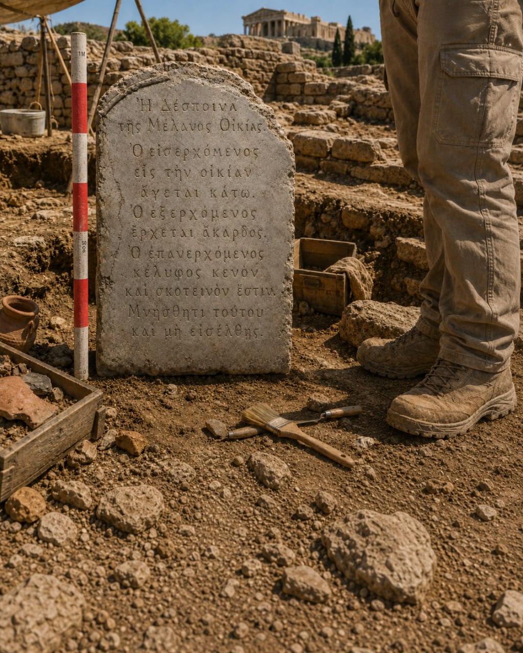 Stele OX-ARC-2024-0472 in situ, south slope of the Acropolis