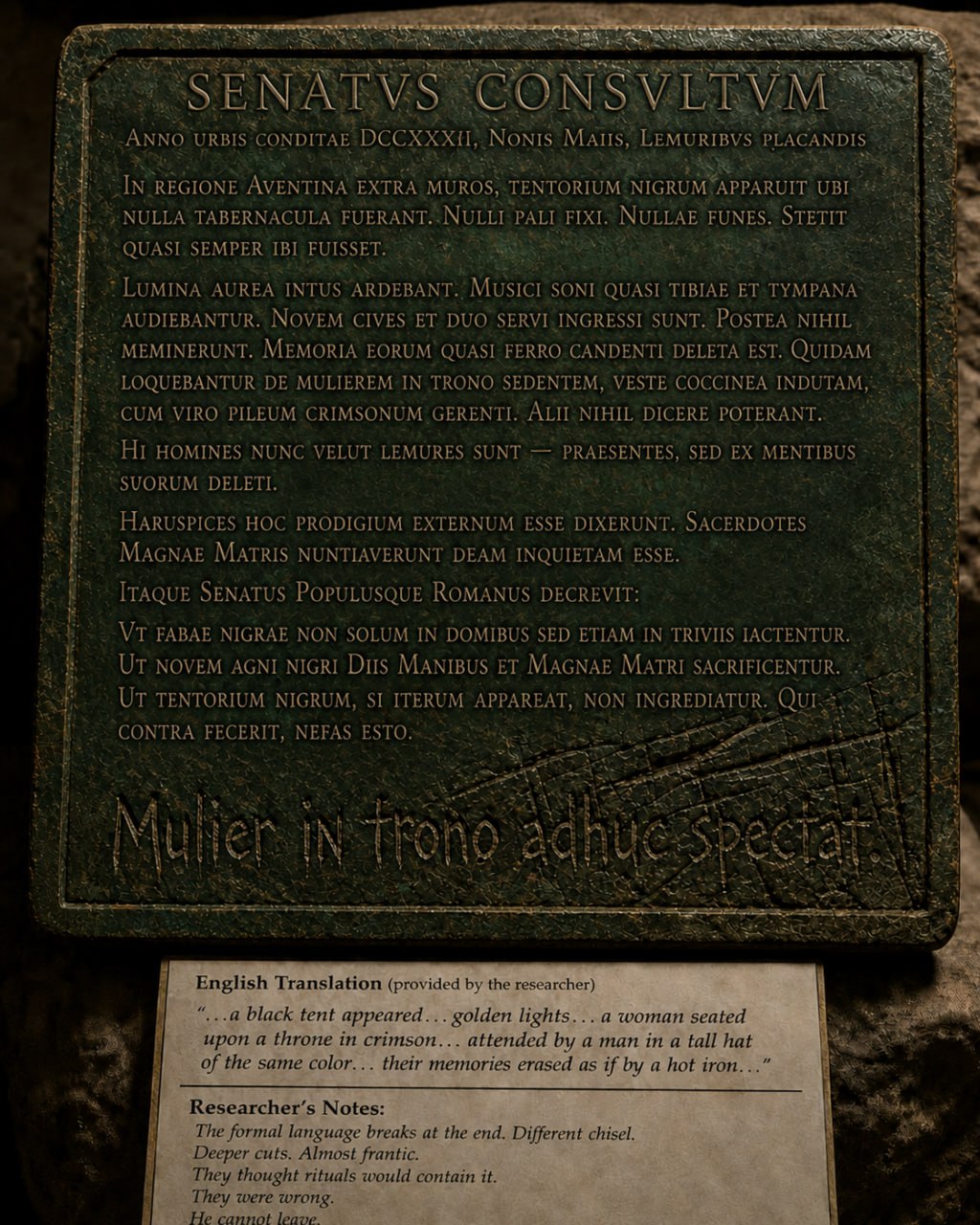 Stone tablet OX-ARC-2025-0038 showing Latin senatus consultum inscription